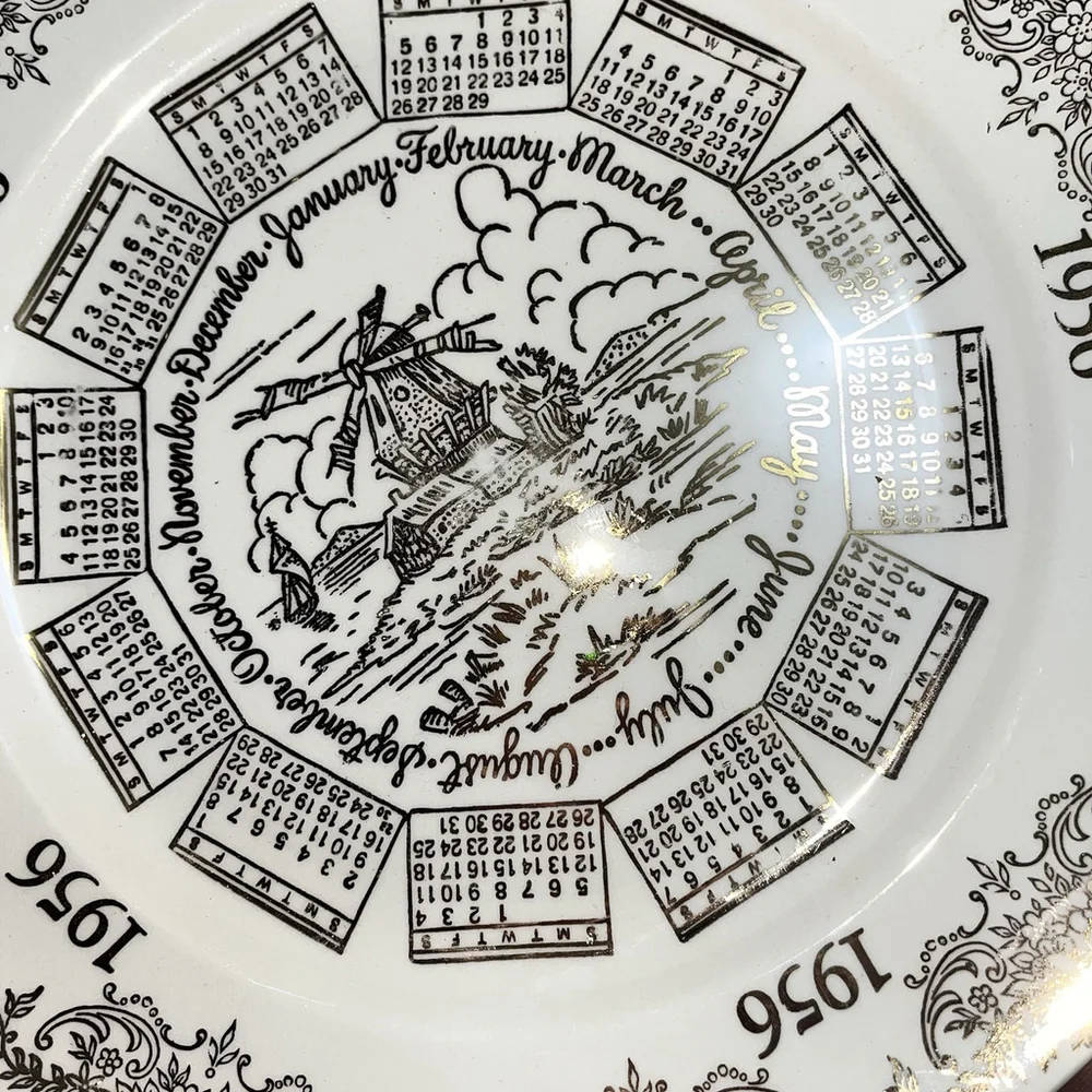 1956 Calendar Plate Fine China Birthday Anniversary Collectible Vintage Decor